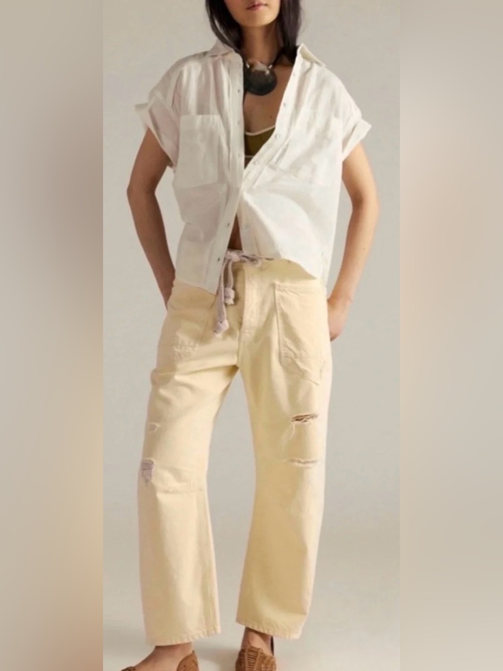 Free people distressed moxie barrel jeans yellow